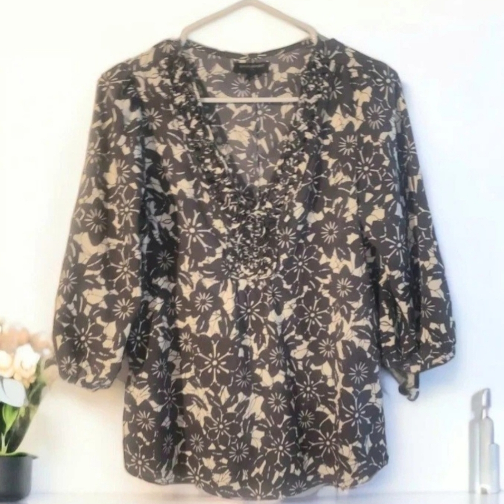 Womens Sheer Black and White Top medium